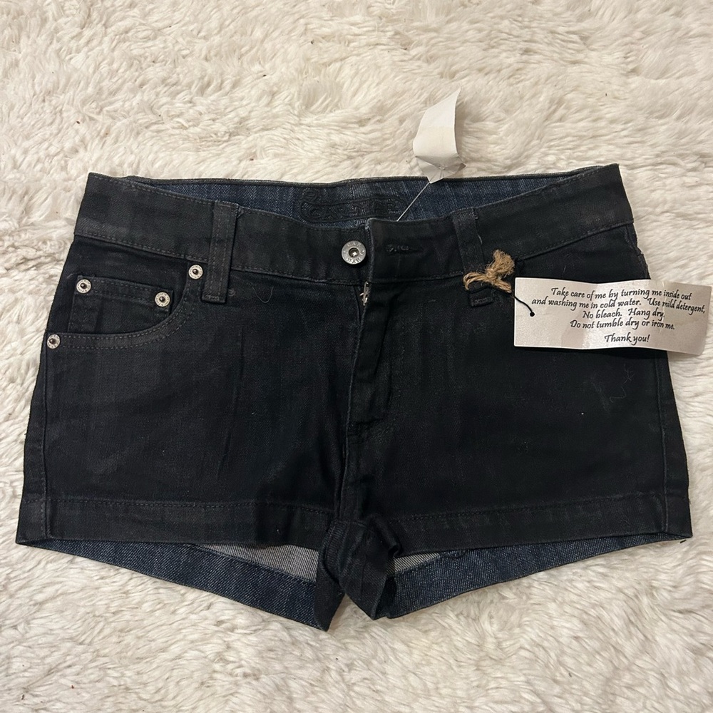 NWT Distressed Designer Black Jean Shorts Size 23